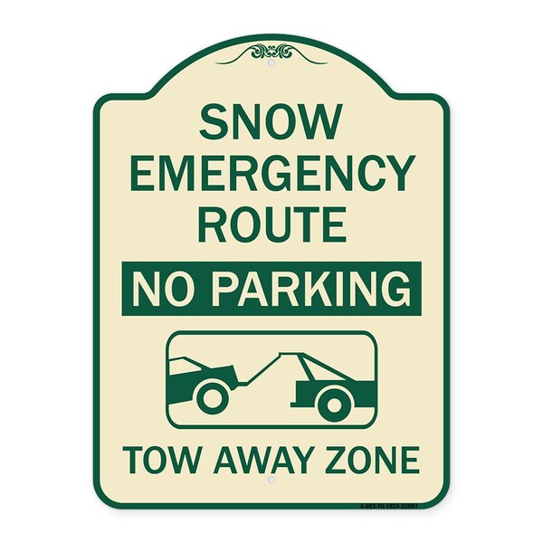 Snow Emergency Route Tow Away Zone W/ Graphic Heavy-Gauge Aluminum Sign, 24" x 18", TG-1824-22887